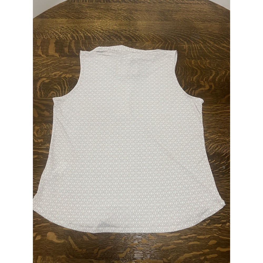 Adrianna Papell Blouse Womens XL White Brown‎ Geometric Tie Neck Sleeveless - Picture 2 of 7